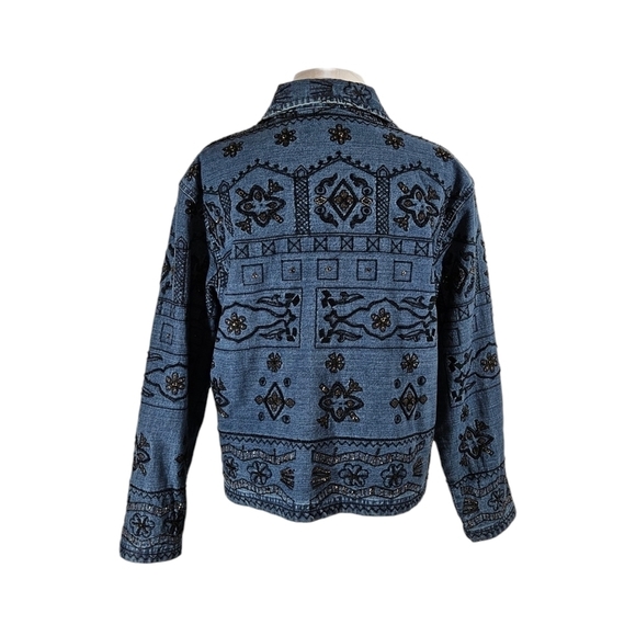Chico's Southwestern Style Beaded & Embroidered Denim Jacket - Picture 4 of 8